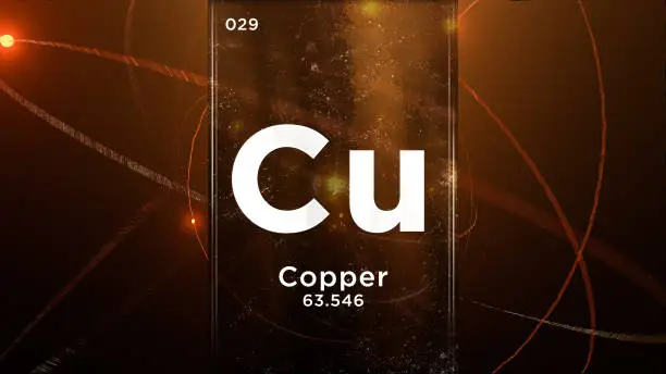 Photo of Copper (Cu) symbol chemical element of the periodic table, 3D animation on atom design background