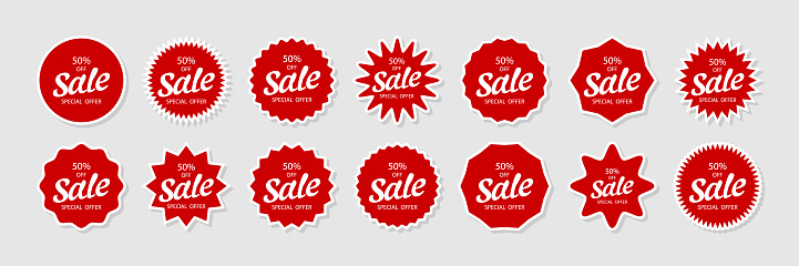 Sale vector collection. Sale. Sale offer collection stickers and label, badge tags. 50% off. Vector illustration