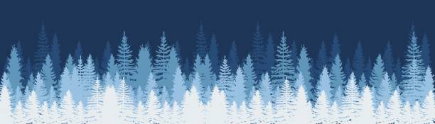 stockillustraties, clipart, cartoons en iconen met christmas. winter background. winter forest background. pine trees forest landscape. pine, spruce, christmas tree. silhouette pine tree panorama view. vector illustration - winter