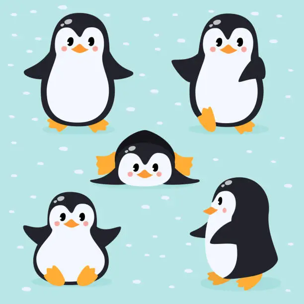 Vector illustration of vector set of cute pingvin