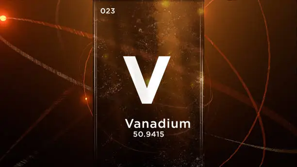 Photo of Vanadium (V) symbol chemical element of the periodic table, 3D animation on atom design background