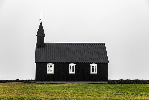 side view of the Black Church with green lawn on the foreground