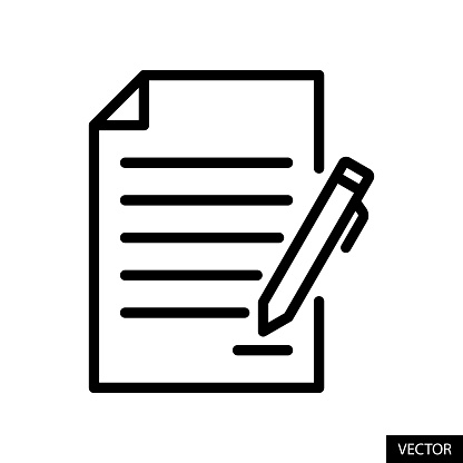 Pen signing a contract vector icon in line style design for website, app, UI, isolated on white background. Editable stroke. EPS 10 vector illustration.