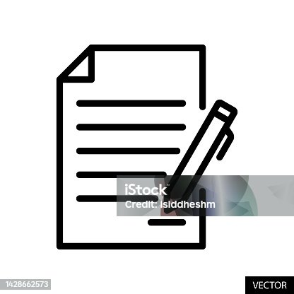 istock Pen signing a contract vector icon in line style design isolated on white background. Editable stroke. 1428662573