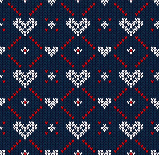 Ugly sweater Christmas party seamless pattern. Knitted background pattern scandinavian ornaments. vector art illustration