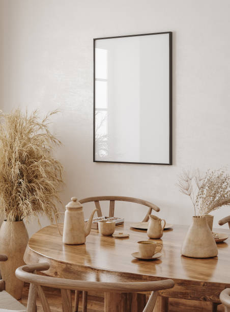 istock Horizontal black frame mockup in farmhouse dining room interior 1428665600