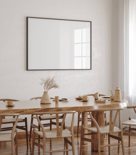 istock Horizontal black frame mockup in farmhouse dining room interior 1428665605