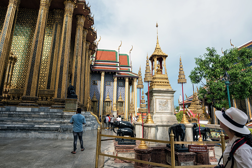 The four small pillars surrounded by elephant statues contain the royal emblems of all Kings in Bangkok period.