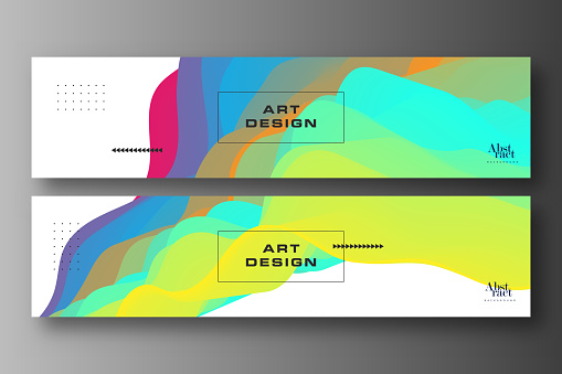 Set of two web banners with abstract wave background