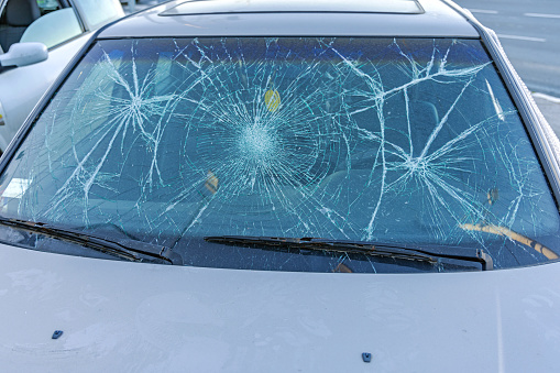 Broken Glass Cracked Windshield Damaged Vehicle Hail Storm