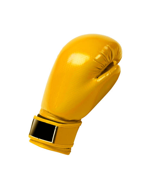 guanto da boxe protettivo giallo isolato - yellow box foto e immagini stock