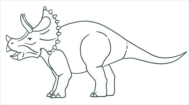 illustrations, cliparts, dessins animés et icônes de tricératops dinosaure. illustration en noir et blanc. ligne de contour. - dinosaur toy dino monster