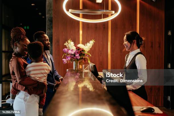 Busy Front Desk At Hotel Stock Photo - Download Image Now - Hotel, Hotel Reception, Concierge