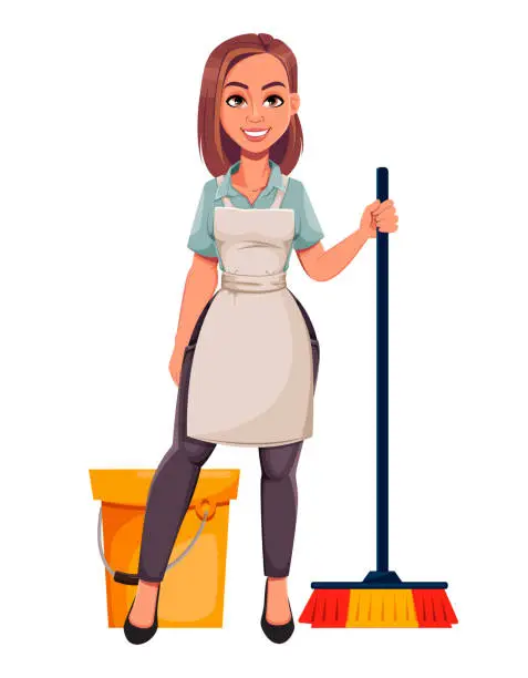 Vector illustration of Housewife concept, young pretty stylish woman