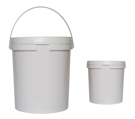 Two white plastic buckets isolated on white background