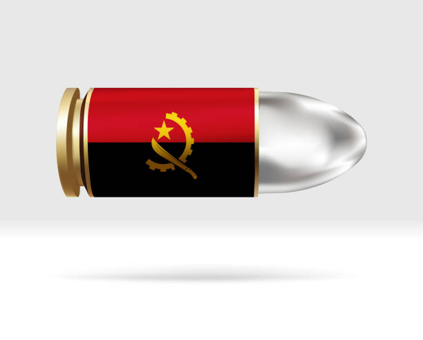 flaga angoli na kuli. niebezpieczeństwo pocisku poruszające się w powietrzu. - gun control gun crime vector stock illustrations