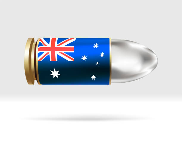 flaga australii na kuli. niebezpieczeństwo pocisku poruszające się w powietrzu. - gun control gun crime vector stock illustrations