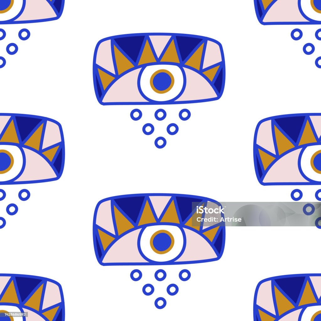 Evil Modern Pattern Evil Eyes Seamless Pattern In Blue White Golden Colors Stock ...