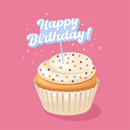 Illustration of vanilla cupcake with text