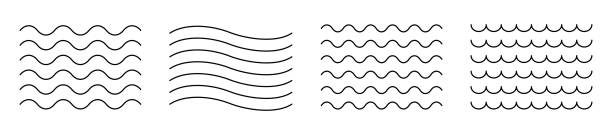wektorowe fale wodne. zestaw falistych zygzakowatych linii. wektorowe zygzakowate linie i fale, falisty wzór. czarny zakrzywiony wzór linii w stylu abstrakcyjnym. ilustracja wektorowa - tylda stock illustrations