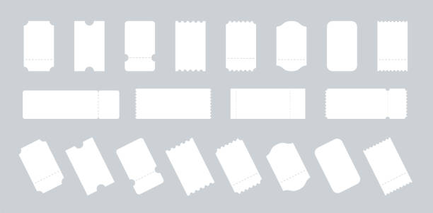 ilustrações de stock, clip art, desenhos animados e ícones de blank tickets set. empty ticket template. white blank ticket mockup. concert movie theater and boarding blank white tickets, lottery coupons with ruffle edges. blank template tickets - price tag label blank vector