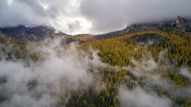 istock dolomite mountains with fog 1428699977