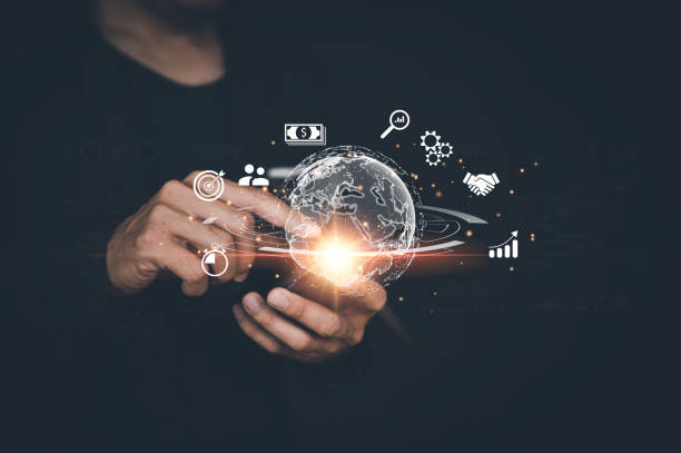 istock Businessman using smart phone . Global business internet connection application technology and digital marketing. Finance and Banking Digital Link Technology Big Data 1428703487