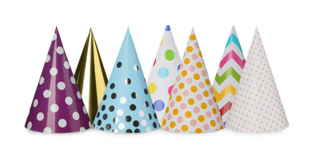 istock Set with different party hats on white background. Banner design 1428719680