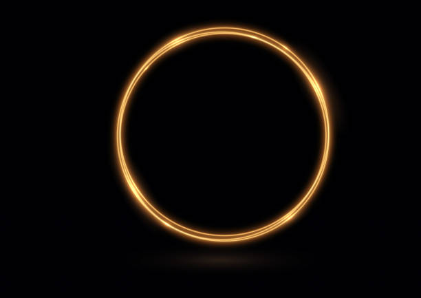 Light golden swirl. Curve golden line light effect. Glowing golden circle. Light gold pedestal, podium, portal, platform, table. Magic circle vector.