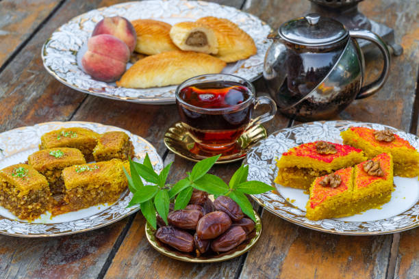 istock Tea drinking from a vintage samovar with oriental sweets 1428724891