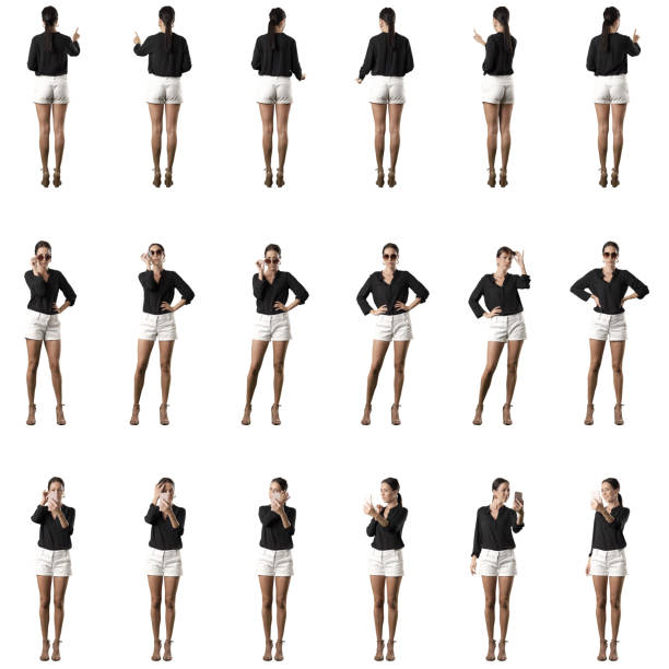 istock Back view of stylish business woman using touch screen, posing with sunglasses and doing makeup. 1428726846