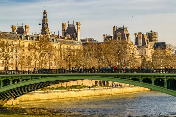 Riverfront buildings at sena river, paris, france