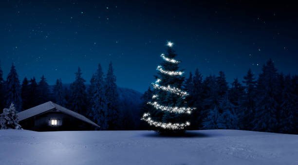 istock Ski hut at night in winter 1428728536
