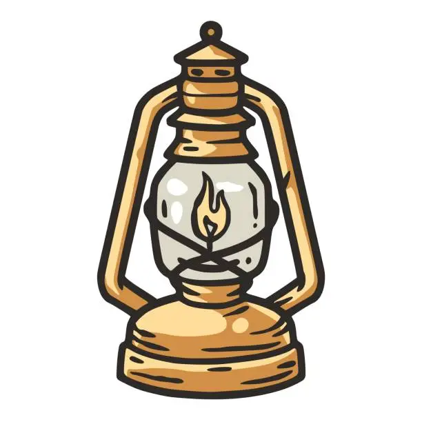 Vector illustration of Paraffin lantern lamp for camping in the woods