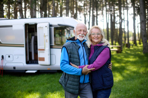 istock Senior couple camping in a RV 1428730286