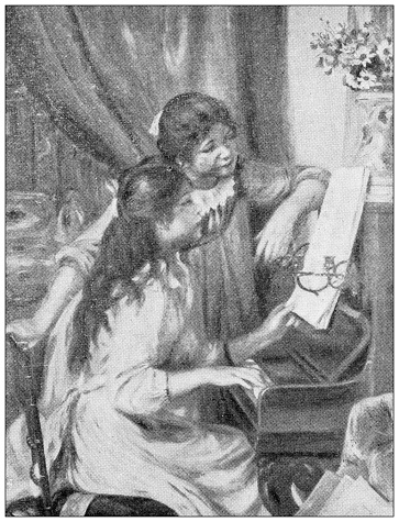 Antique illustration: Painting, Girls at the piano by Renoir