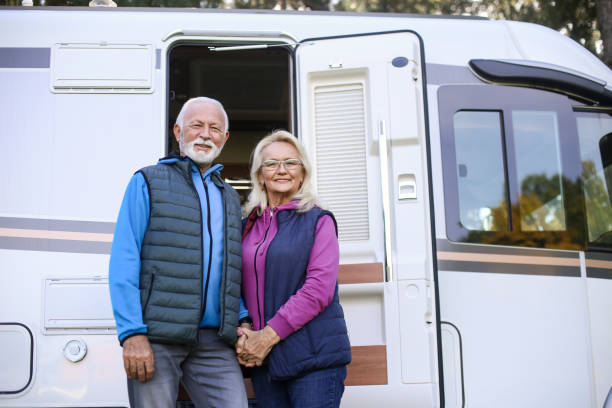 istock Senior couple camping in a RV 1428730735