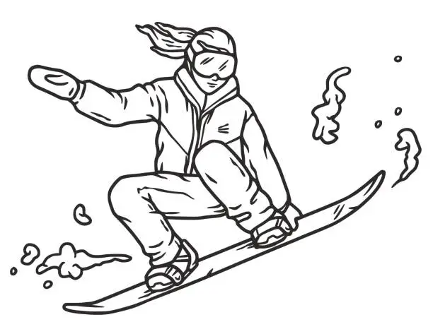 Vector illustration of Winter sports snowboarder on a snow board