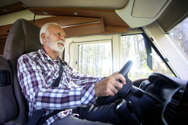 istock Senior man driving a recreational vehicle 1428731036