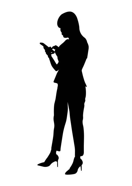 istock graphics silhouette Business woman hold smartphone for connection by technology vector illustration 1428738779