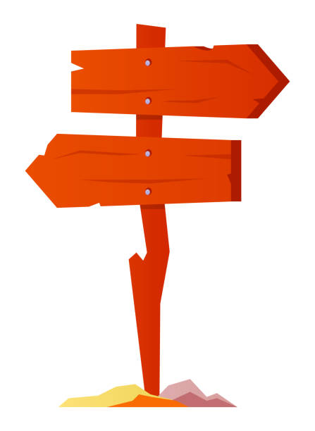 Route indicator - modern flat design style single isolated image Route indicator - modern flat design style single isolated image. Neat detailed illustration of wooden pointer. Where to go, right or left. Choose your way, tourism, location and destination distance sign stock illustrations