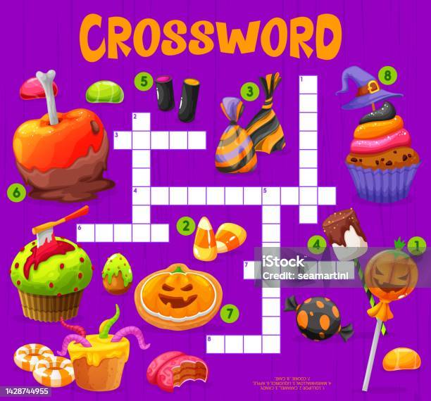 Halloween Sweets And Desserts Crossword Quiz Grid Stock Illustration