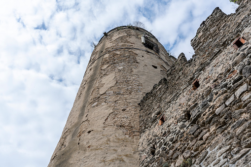 Cucugnan, France - April 3, 2015: Queribus Castle, Monument Historique by the French Ministry of Culture since 1907 in Languedoc-Roussillon, France.