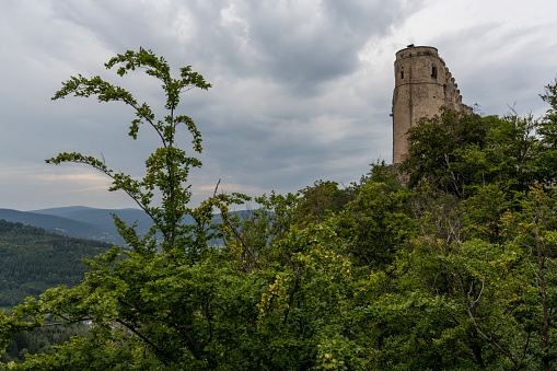 The Chojnik castle located above the city Jelenia Góra in southwestern Poland. Its remains stand on top of the Chojnik hill (627 m (2,057 ft)) within the Karkonosze National Park, overlooking the Jelenia Góra valley.