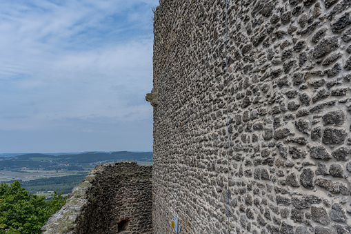 Stone wall of the Chojnik castle. The castle located above the city Jelenia Góra in southwestern Poland. Its remains stand on top of the Chojnik hill (627 m (2,057 ft)).