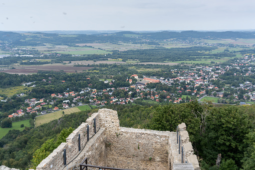 The view from the castle Chojnik, located above the city Jelenia Góra in southwestern Poland. Its remains stand on top of the Chojnik hill (627 m (2,057 ft)) within the Karkonosze National Park, overlooking the Jelenia Góra valley.