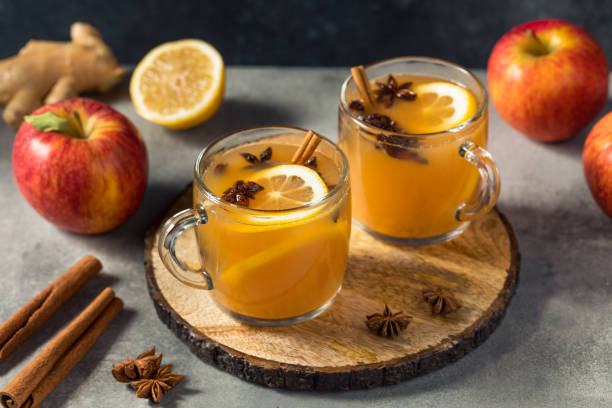 Homemade Wassail Mulled Apple Cider stock photo
