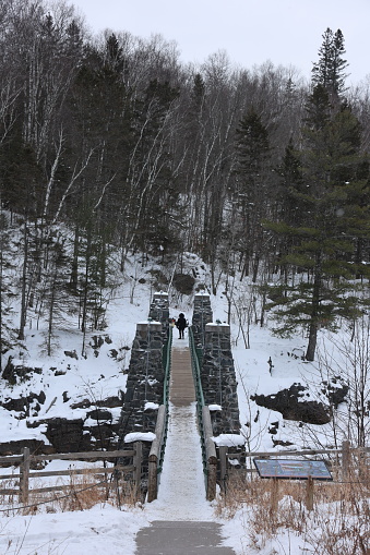 Suspension Bridge in Jay Cooke State Park in winter