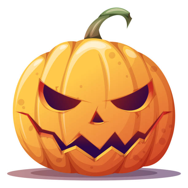 ilustrações, clipart, desenhos animados e ícones de abóbora laranja de halloween com um rosto maligno em um fundo isolado. símbolo de feriado de halloween. ilustração vetorial - lanterna de halloween