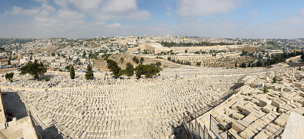 Panorama of old Jerusalem, Mount of Olives and Kidron Valley